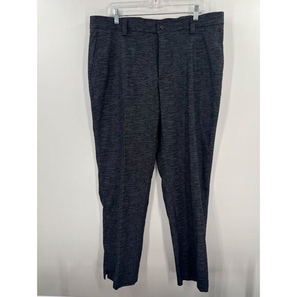 Slazenger Men 38 Black Gray Print Trousers Flat Front Slim Modern Fit Golf Work - Picture 13 of 13